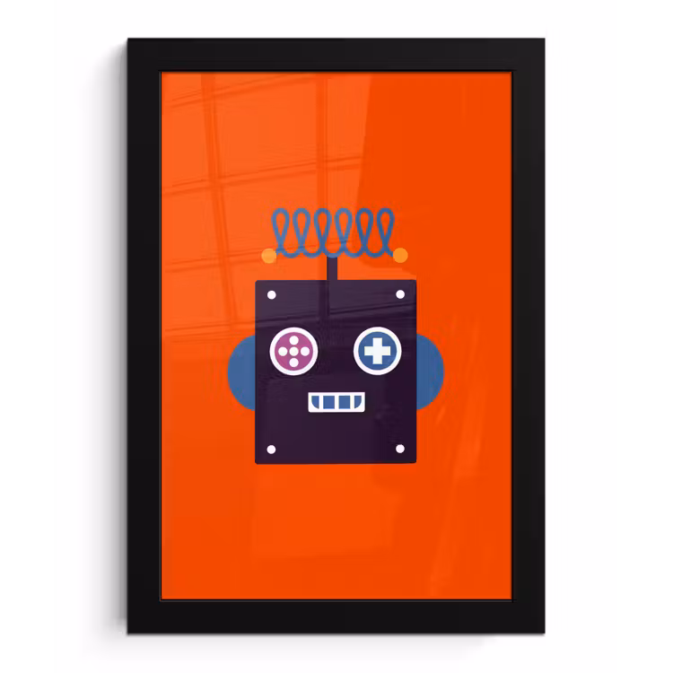 Poster met lijst - Robot - Rood - Gezicht - Vormen - Jongens - Kids — 1