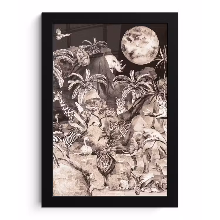 Poster met lijst - Jungle - Dieren - Kinderen - Bomen - Planten — 1