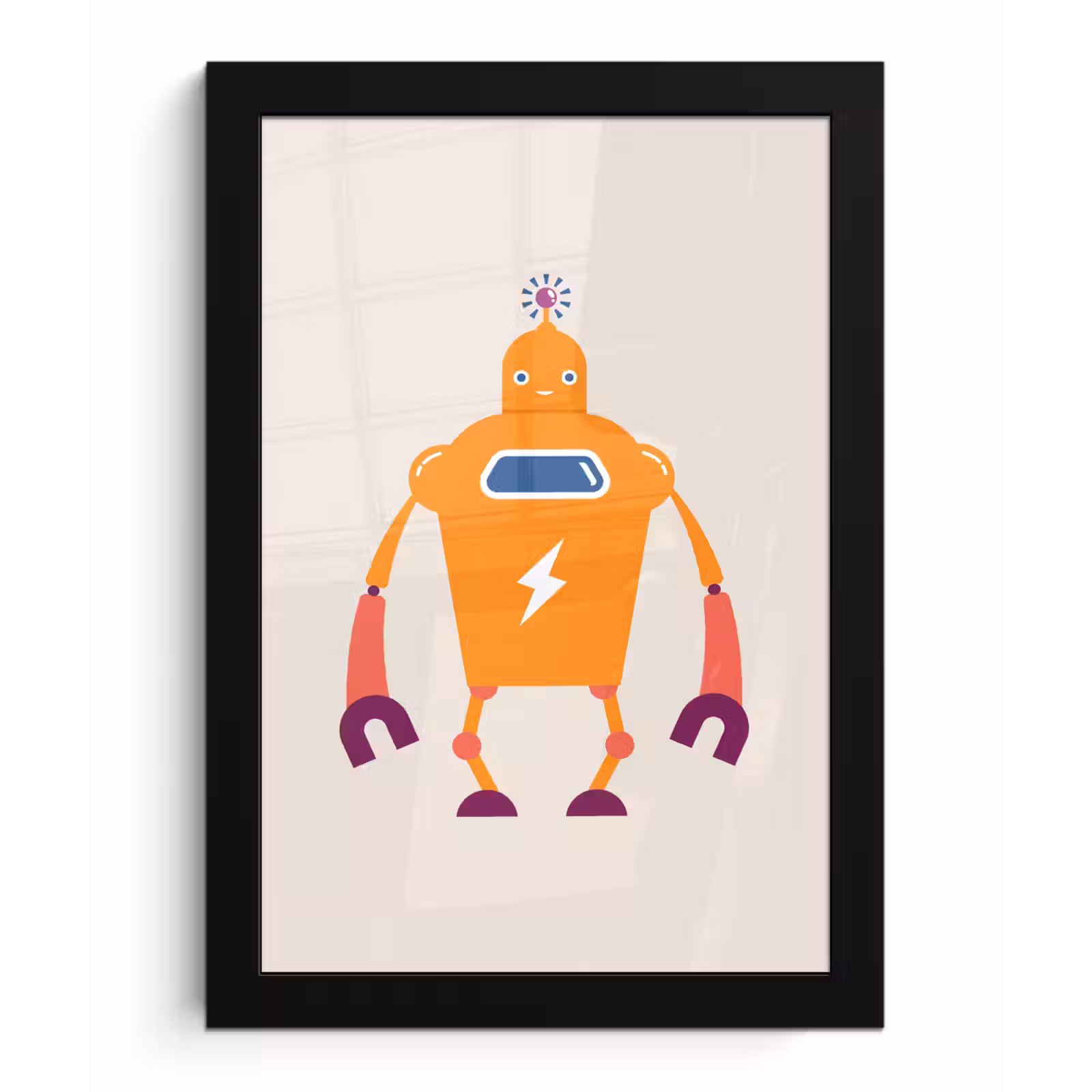 Poster met lijst - Robot - Antenne - Oranje - Bliksemschicht - Jongen - Kids — 1