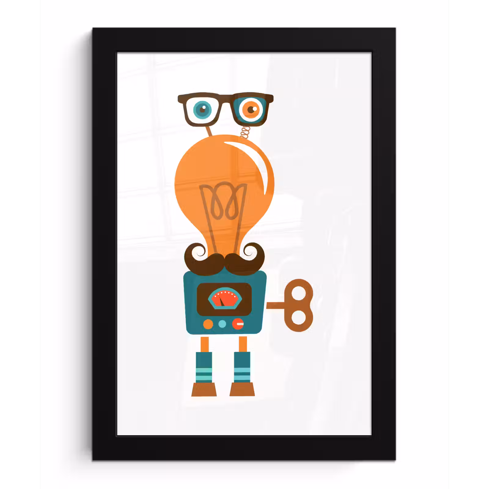 Poster met lijst - Robot - Bril - Gloeilamp - Snor - Kinderen - Jongens — 1