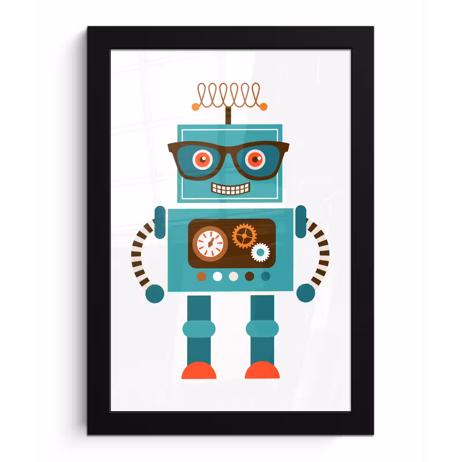 Poster met lijst - Robot - Bril - Tandwielen - Gezicht - Jongens - Kids — 1