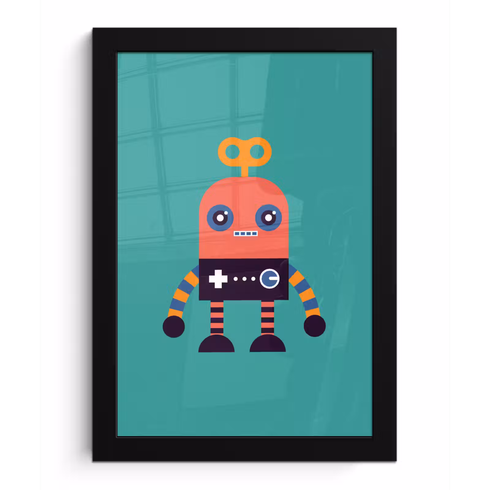 Poster met lijst - Robot - Speelgoed - Gezicht - Roze - Jongens - Kinderen — 1