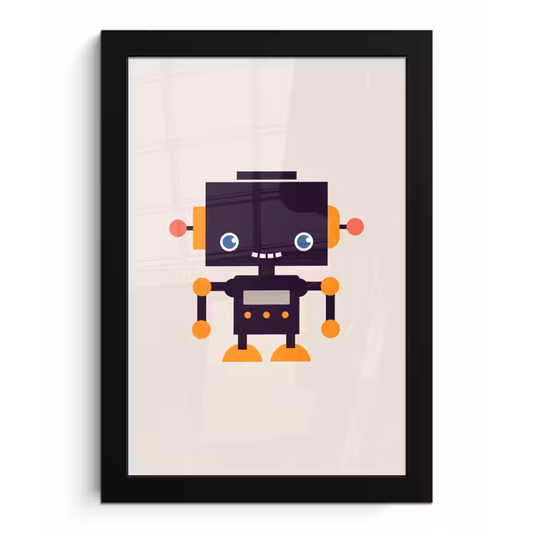 Poster met lijst - Robot - Antenne - Oranje - Beige - Kind - Kids — 1