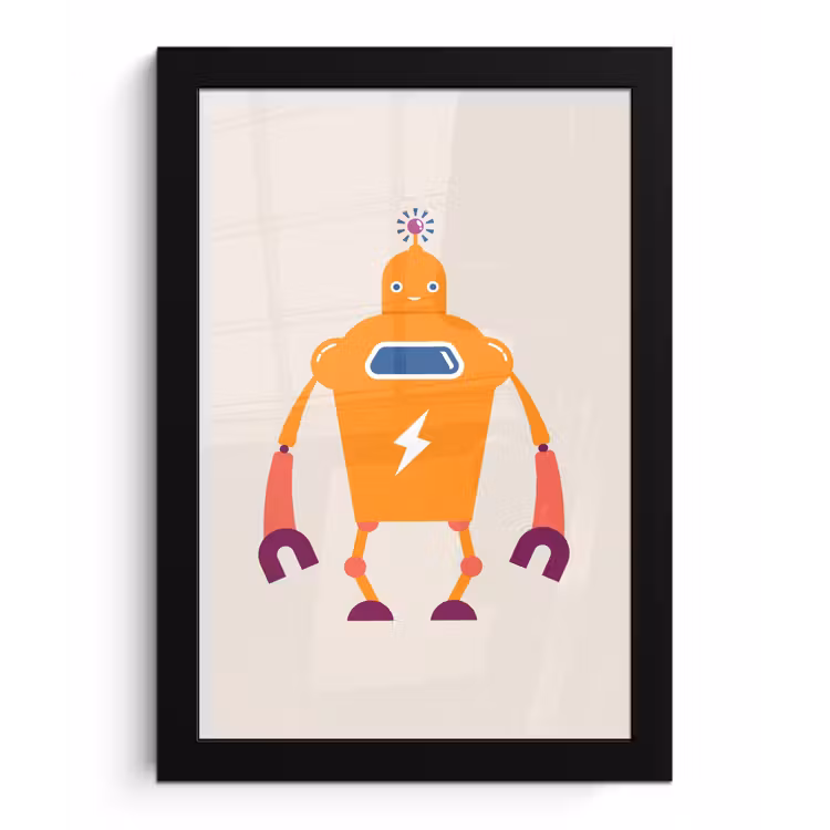 Poster met lijst - Robot - Antenne - Oranje - Bliksemschicht - Jongen - Kids — 1