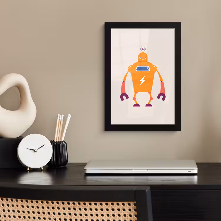 Poster met lijst - Robot - Antenne - Oranje - Bliksemschicht - Jongen - Kids — 2