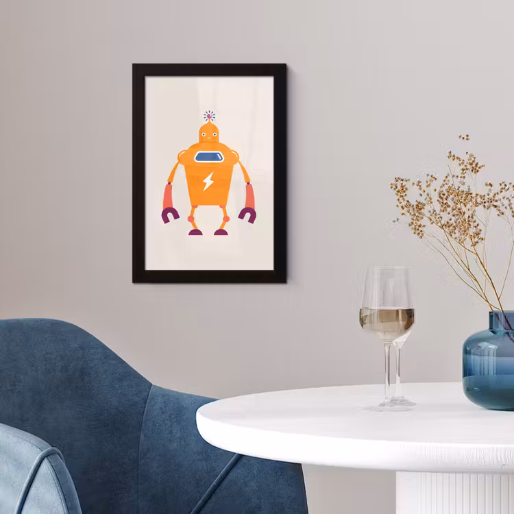 Poster met lijst - Robot - Antenne - Oranje - Bliksemschicht - Jongen - Kids — 4