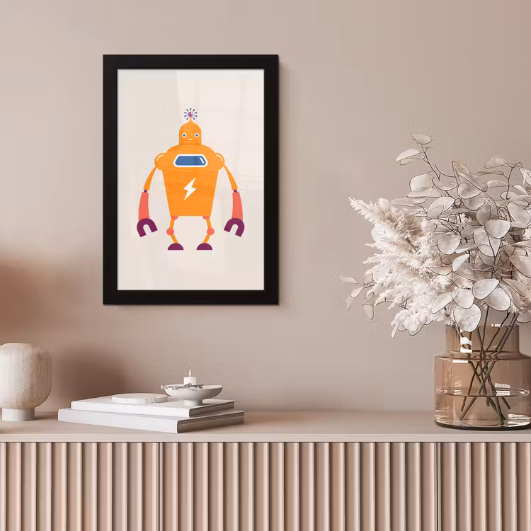 Poster met lijst - Robot - Antenne - Oranje - Bliksemschicht - Jongen - Kids — 5