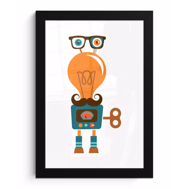 Poster met lijst - Robot - Bril - Gloeilamp - Snor - Kinderen - Jongens — 1