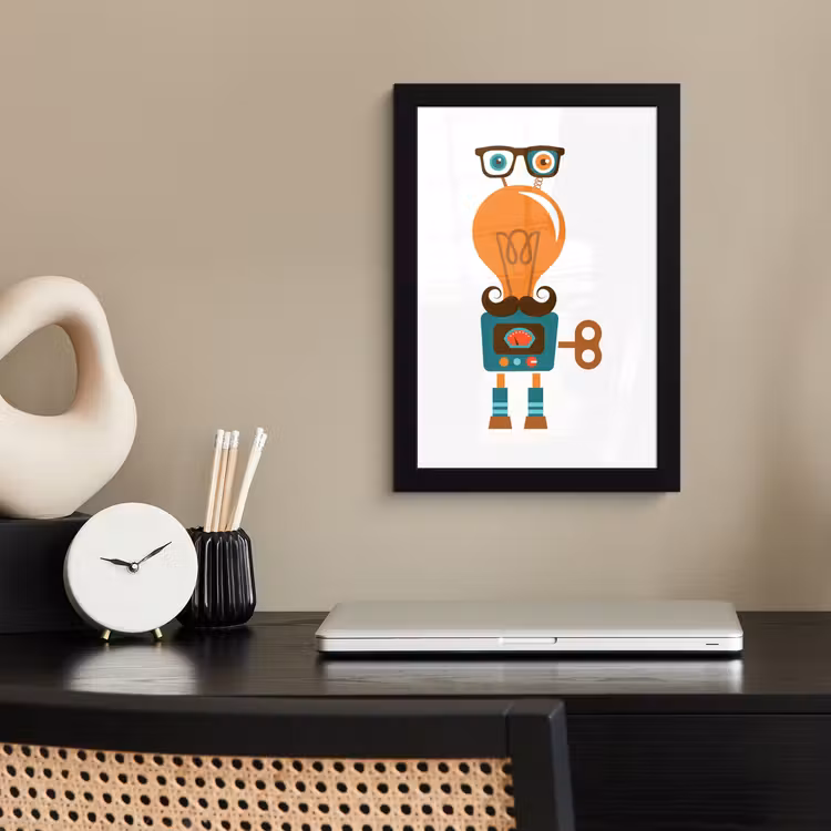 Poster met lijst - Robot - Bril - Gloeilamp - Snor - Kinderen - Jongens — 2