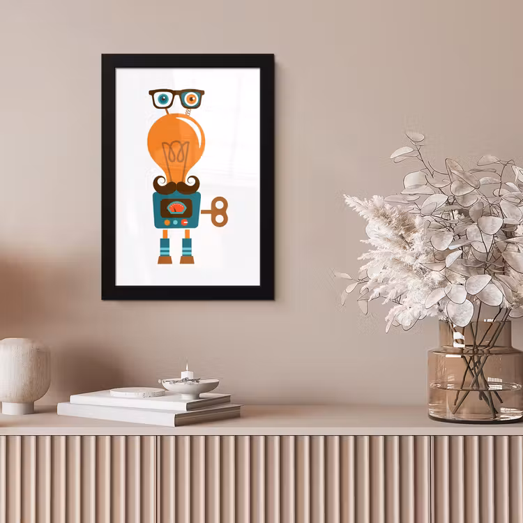 Poster met lijst - Robot - Bril - Gloeilamp - Snor - Kinderen - Jongens — 5