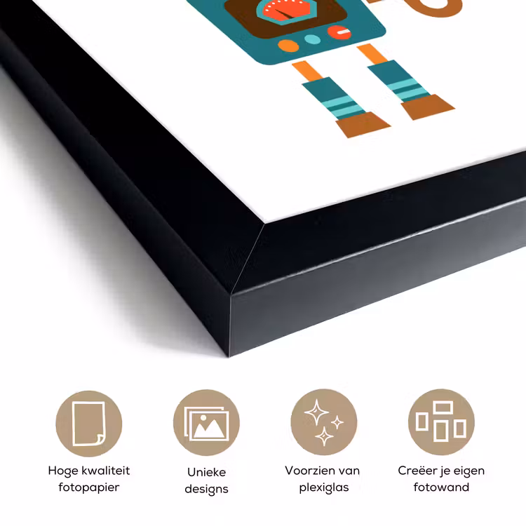 Poster met lijst - Robot - Bril - Gloeilamp - Snor - Kinderen - Jongens — 6