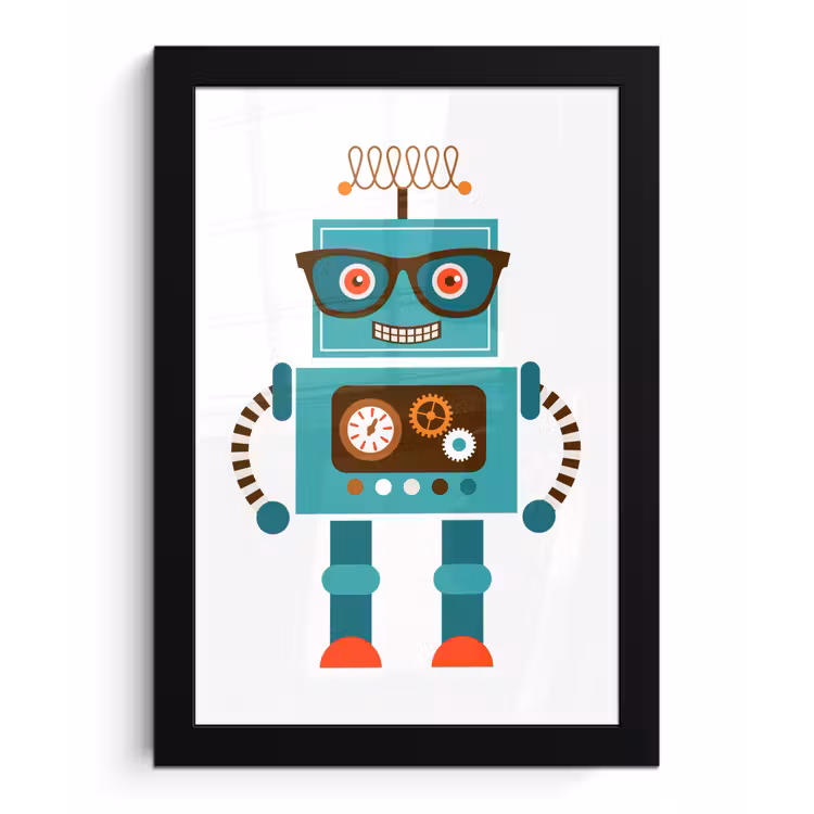 Poster met lijst - Robot - Bril - Tandwielen - Gezicht - Jongens - Kids — 1