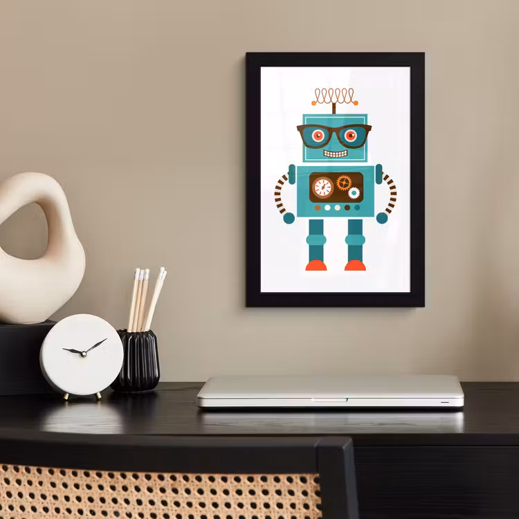 Poster met lijst - Robot - Bril - Tandwielen - Gezicht - Jongens - Kids — 2