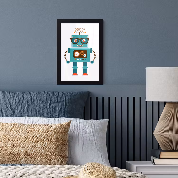 Poster met lijst - Robot - Bril - Tandwielen - Gezicht - Jongens - Kids — 3