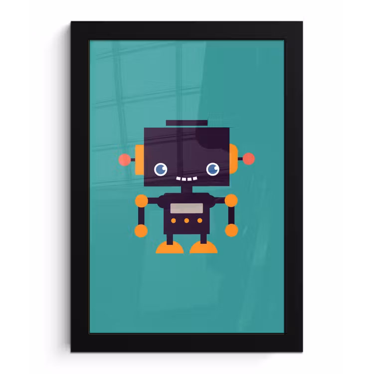 Poster met lijst - Robot - Gezicht - Antenne - Blauw - Jongens — 1