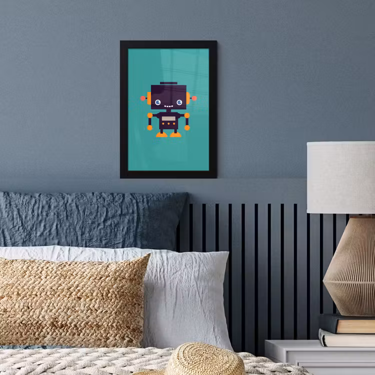 Poster met lijst - Robot - Gezicht - Antenne - Blauw - Jongens — 3