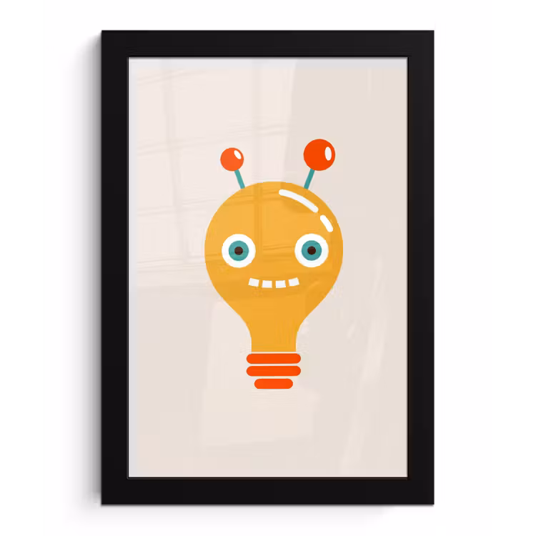 Poster met lijst - Robot - Gloeilamp - Gezicht - Antenne - Kinderen — 1