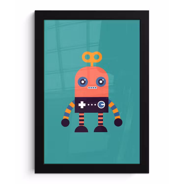 Poster met lijst - Robot - Speelgoed - Gezicht - Roze - Jongens - Kinderen — 1