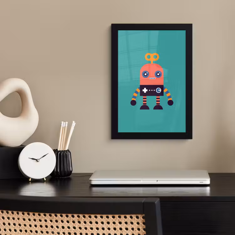 Poster met lijst - Robot - Speelgoed - Gezicht - Roze - Jongens - Kinderen — 2