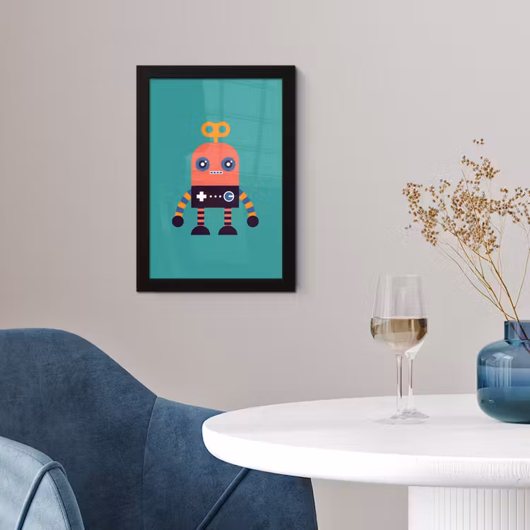 Poster met lijst - Robot - Speelgoed - Gezicht - Roze - Jongens - Kinderen — 4