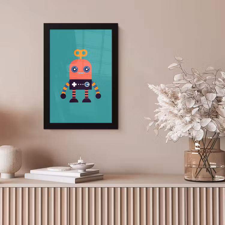 Poster met lijst - Robot - Speelgoed - Gezicht - Roze - Jongens - Kinderen — 5