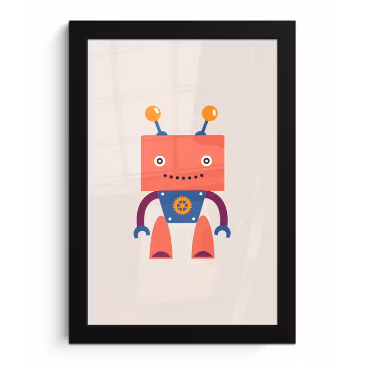 Poster met lijst - Robot - Tandwiel - Gezicht - Antenne - Kids - Jongetjes — 1