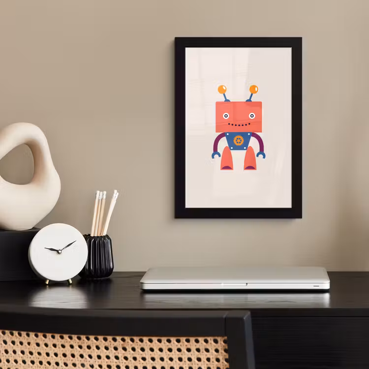 Poster met lijst - Robot - Tandwiel - Gezicht - Antenne - Kids - Jongetjes — 2