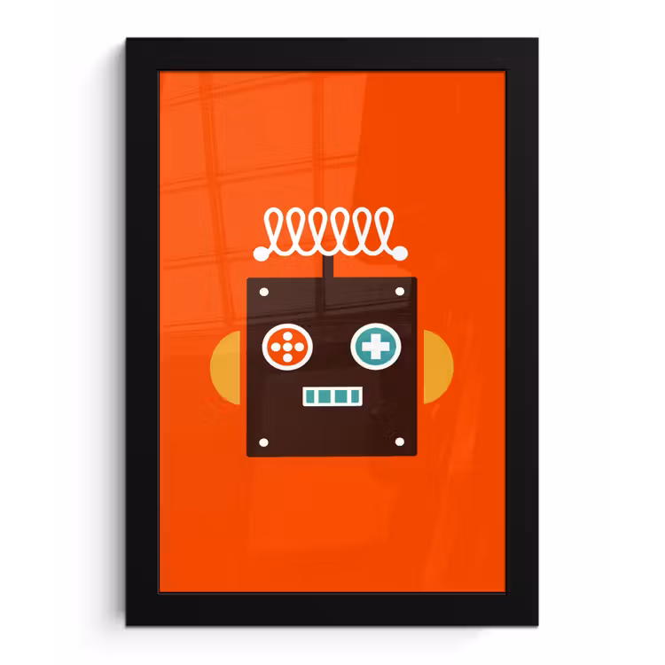 Poster met lijst - Robot - Vormen - Gezicht - Oranje - Jongens - Kinderen — 1
