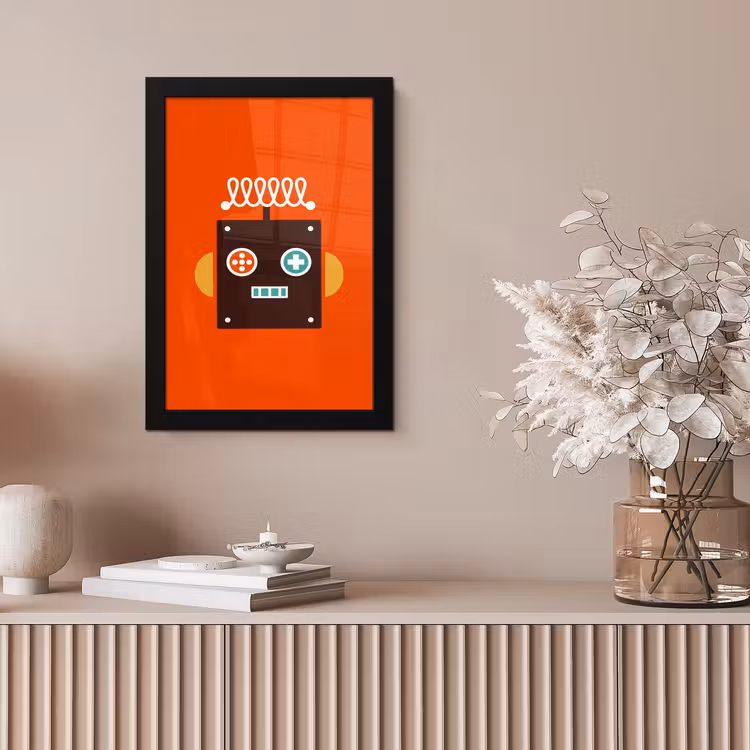 Poster met lijst - Robot - Vormen - Gezicht - Oranje - Jongens - Kinderen — 5