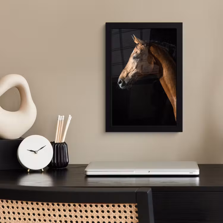 Poster met lijst - Paard - Dieren - Nacht - Zwart — 2