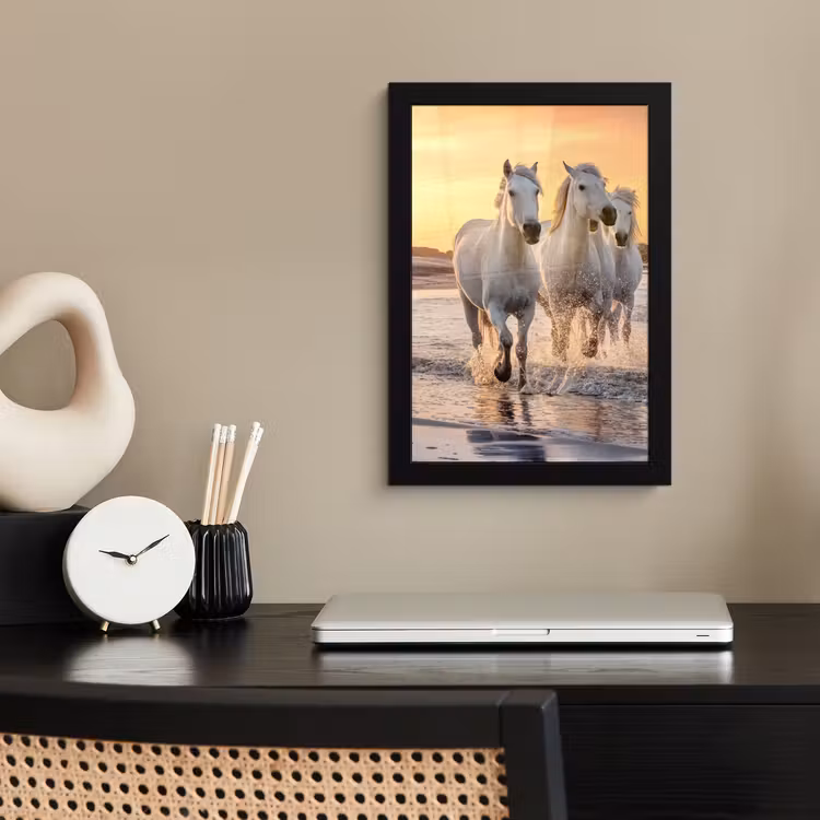 Poster met lijst - Paarden - Zon - Zee - Strand - Dieren — 2