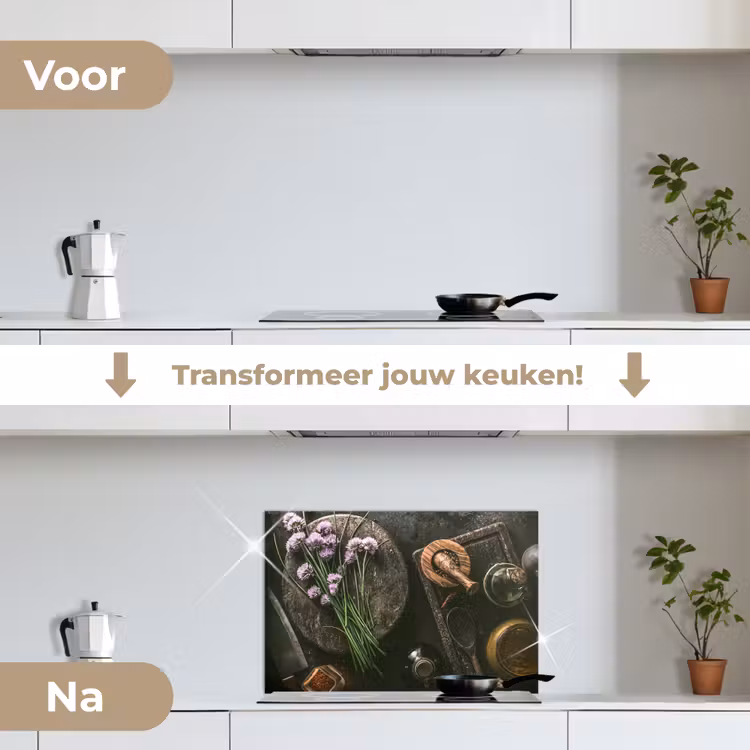 Spatscherm keuken - Bieslook - Keuken - Vijzel - Rustiek - Kruiden - Paars — 3