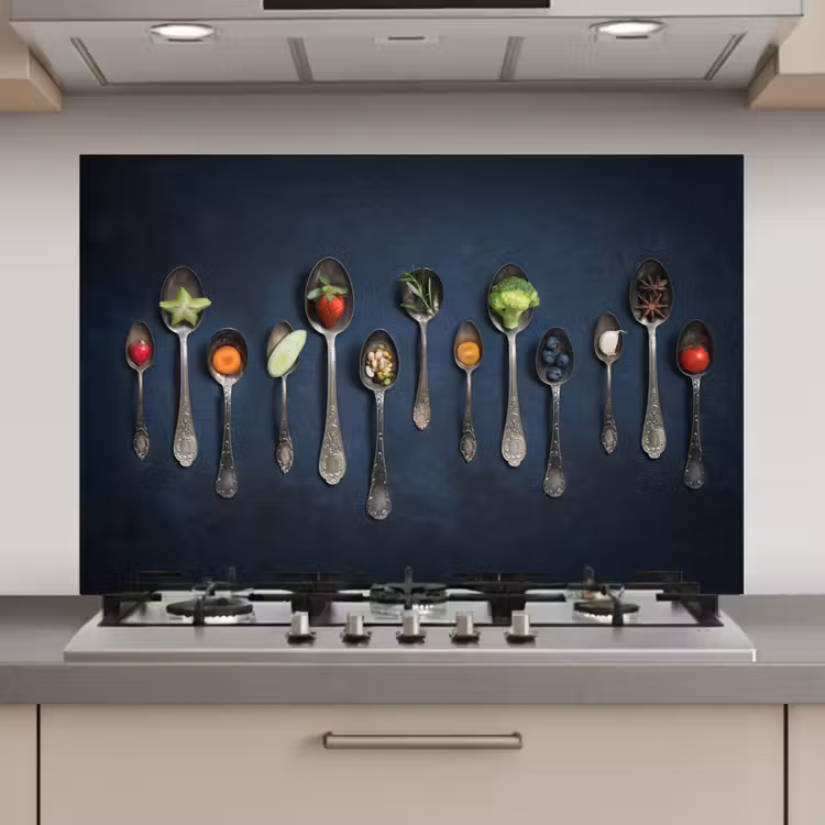 Spatscherm keuken - Kruiden - Lepel - Zilver - Specerijen - Industrieel — 1