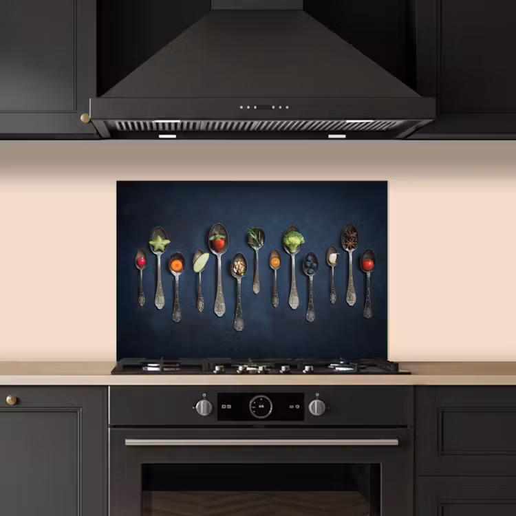 Spatscherm keuken - Kruiden - Lepel - Zilver - Specerijen - Industrieel — 2