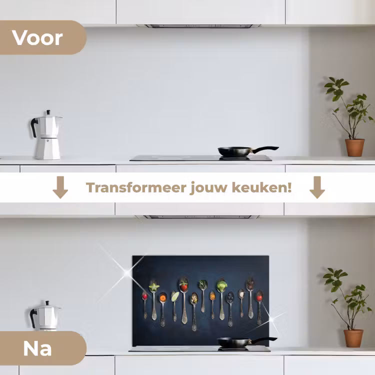 Spatscherm keuken - Kruiden - Lepel - Zilver - Specerijen - Industrieel — 3
