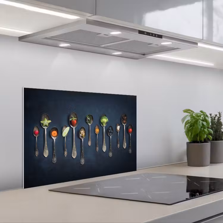 Spatscherm keuken - Kruiden - Lepel - Zilver - Specerijen - Industrieel — 5