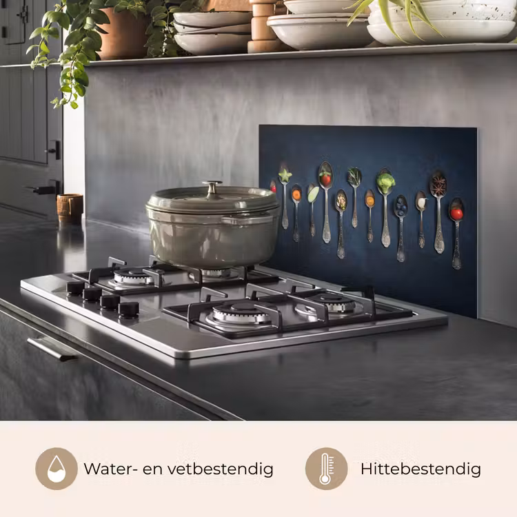 Spatscherm keuken - Kruiden - Lepel - Zilver - Specerijen - Industrieel — 7