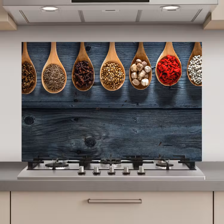 Spatscherm keuken - Kruiden - Lepels - Hout - Keuken - Specerijen - Industrieel — 1