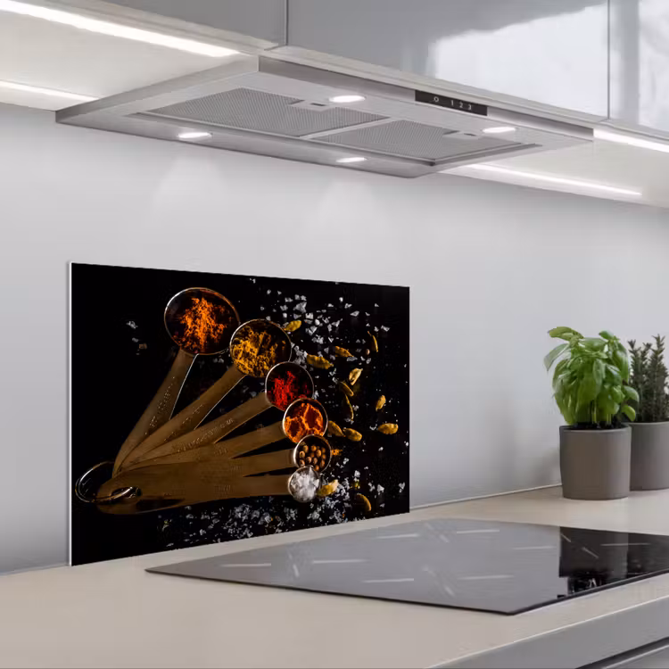 Spatscherm keuken - Kruiden - Lepels - Zout - Specerijen - Zwart — 5