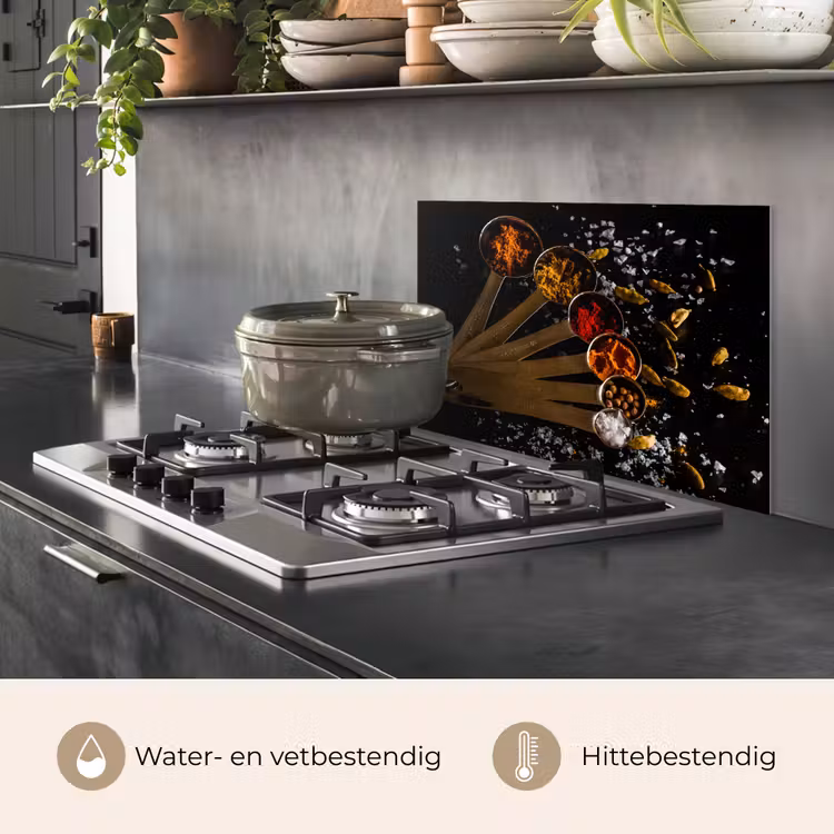 Spatscherm keuken - Kruiden - Lepels - Zout - Specerijen - Zwart — 7