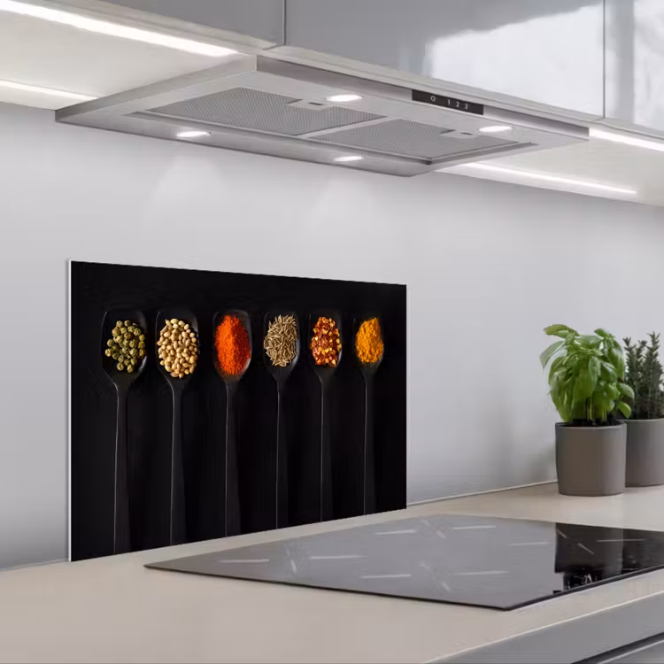 Spatscherm keuken - Lepels - Specerijen - Zwart - Kruiden - Rustiek — 5