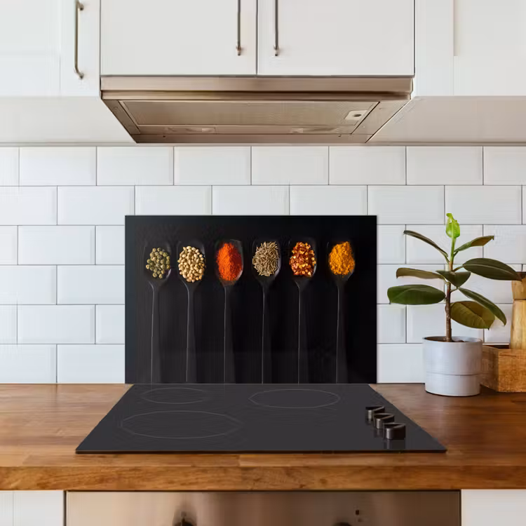 Spatscherm keuken - Lepels - Specerijen - Zwart - Kruiden - Rustiek — 6