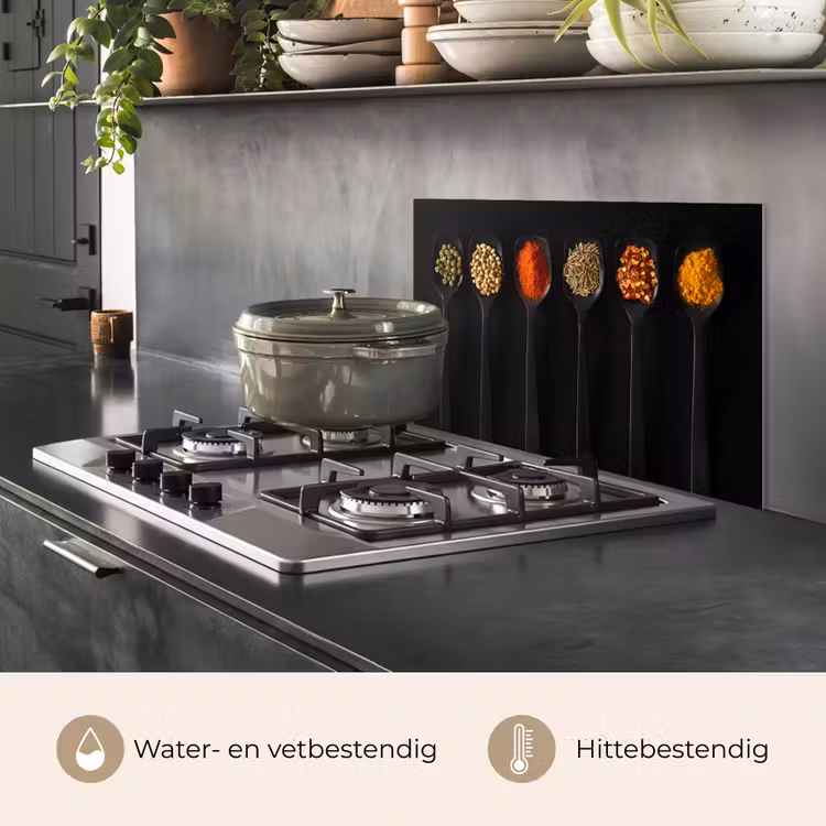 Spatscherm keuken - Lepels - Specerijen - Zwart - Kruiden - Rustiek — 7