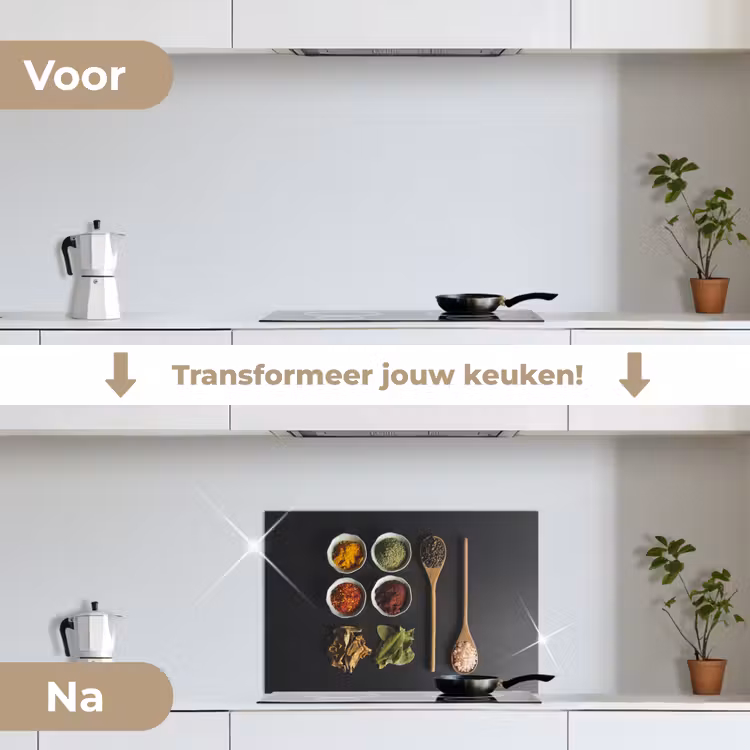 Spatscherm keuken - Pollepel - Specerijen - Kruiden - Groen - Bruin - Rustiek — 3