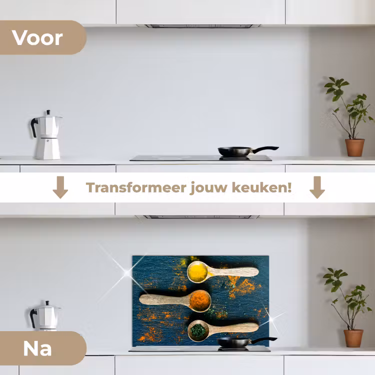 Spatscherm keuken - Specerijen - Lepel - Kruiden - Bruin - Geel - Groen — 3