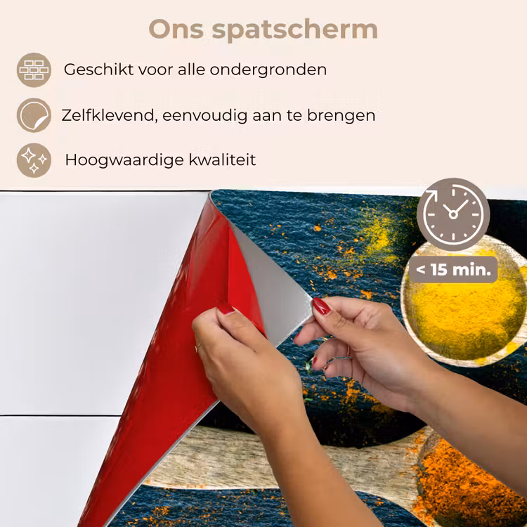 Spatscherm keuken - Specerijen - Lepel - Kruiden - Bruin - Geel - Groen — 4