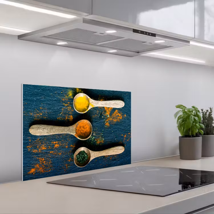 Spatscherm keuken - Specerijen - Lepel - Kruiden - Bruin - Geel - Groen — 5