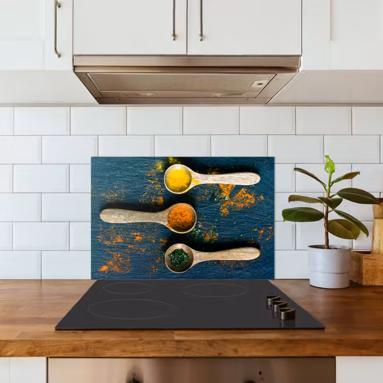Spatscherm keuken - Specerijen - Lepel - Kruiden - Bruin - Geel - Groen — 6
