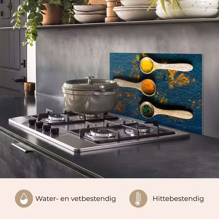 Spatscherm keuken - Specerijen - Lepel - Kruiden - Bruin - Geel - Groen — 7