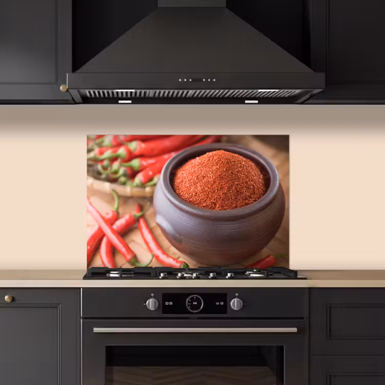 Spatscherm keuken - Gepoederde cayennepeper in een bakje — 2